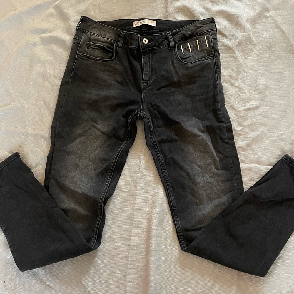 Zara acid wash black denim skinny jeans size 8